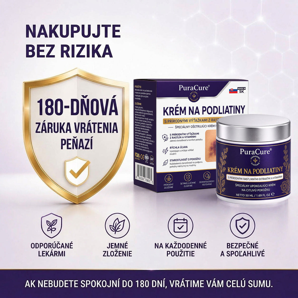 PuraCure® Krém na starostlivosť o modriny a posilnenie pokožky – pre zrelú, tenkú a krehkú pokožku