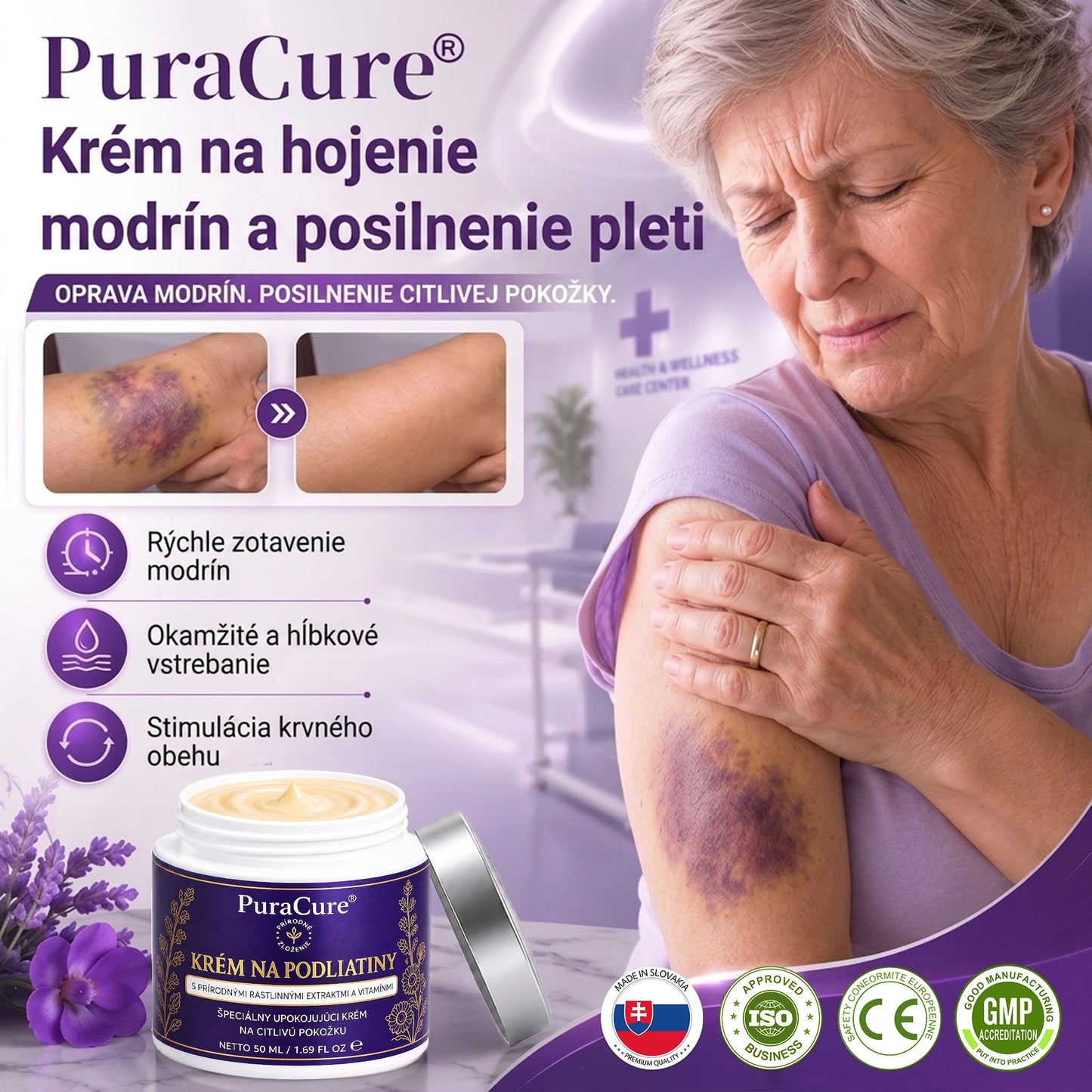 PuraCure® Krém na starostlivosť o modriny a posilnenie pokožky – pre zrelú, tenkú a krehkú pokožku