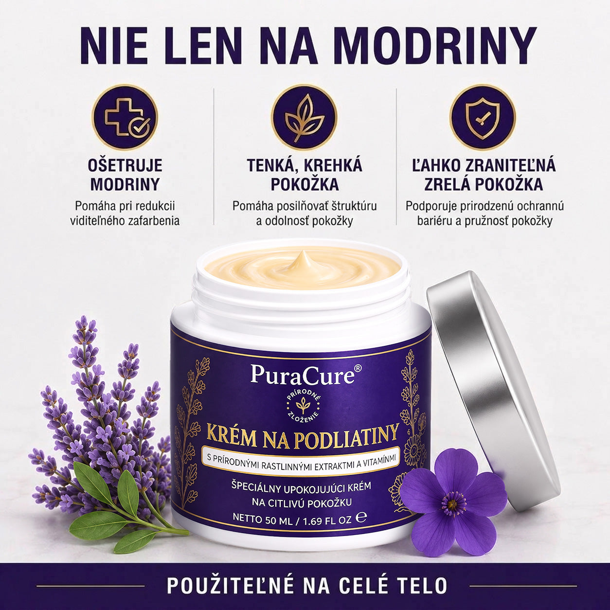 PuraCure® Krém na starostlivosť o modriny a posilnenie pokožky – pre zrelú, tenkú a krehkú pokožku